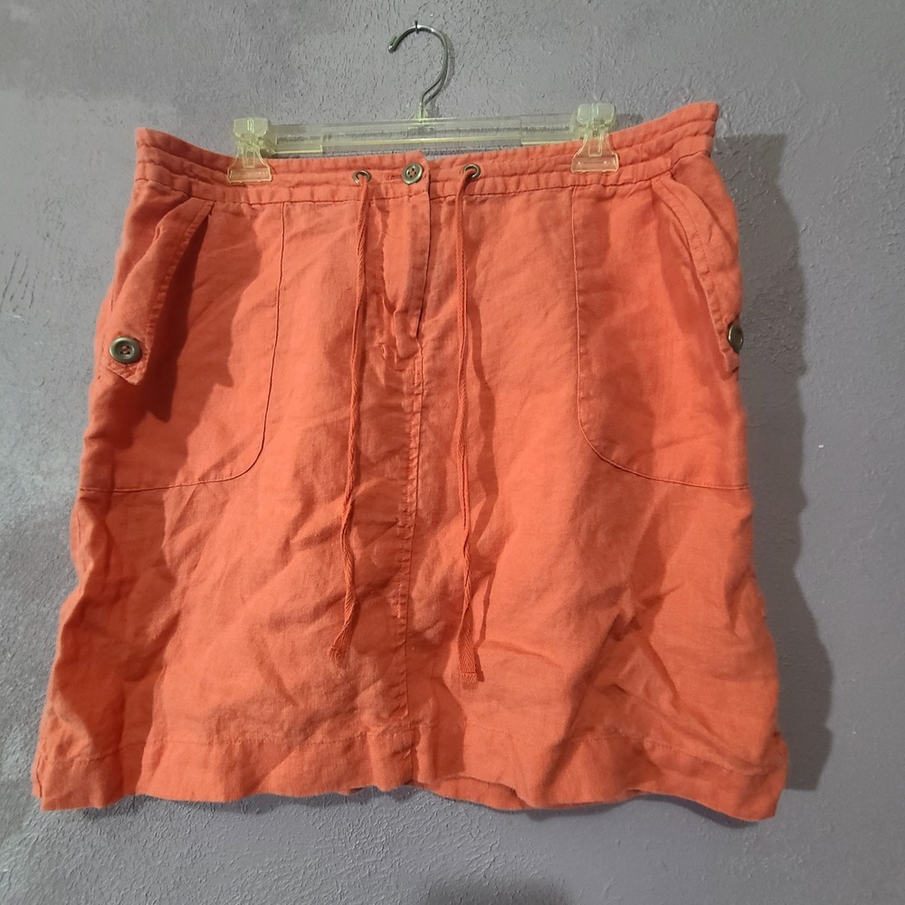 Willi Smith Linen Mini Skirt Womens Size 12 L Coral Pockets Drawstring Pockets